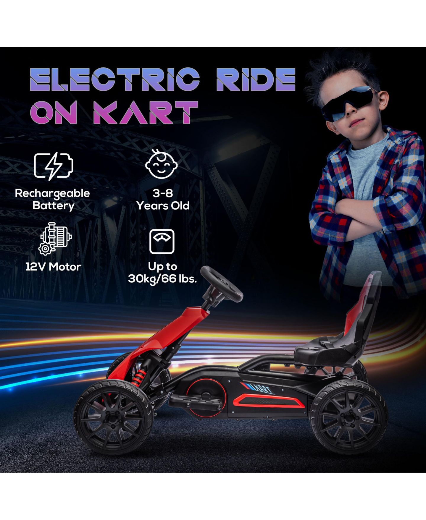 Детская игрушка Streamdale Furniture 12V Electric Forward & Backward Drive Go-Kart, 66 lbs, 3–8 лет — фото 9