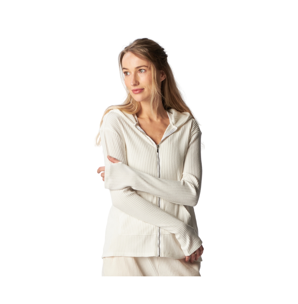 Women's G Lifestyle Rib Zip Up Hoodie - Cream