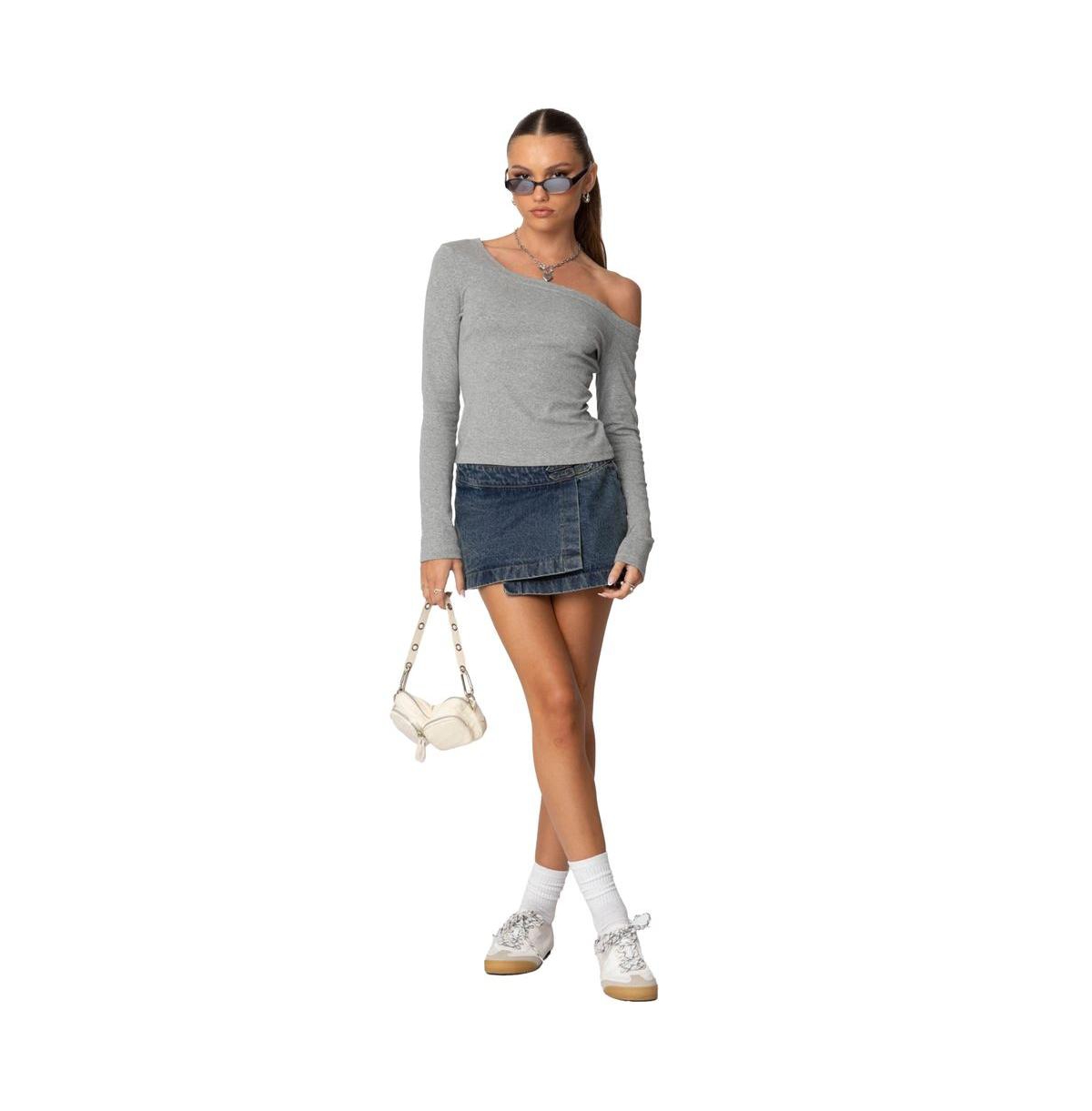 Edikted Women's Adelaine Asymmetric Top - Gray-melange