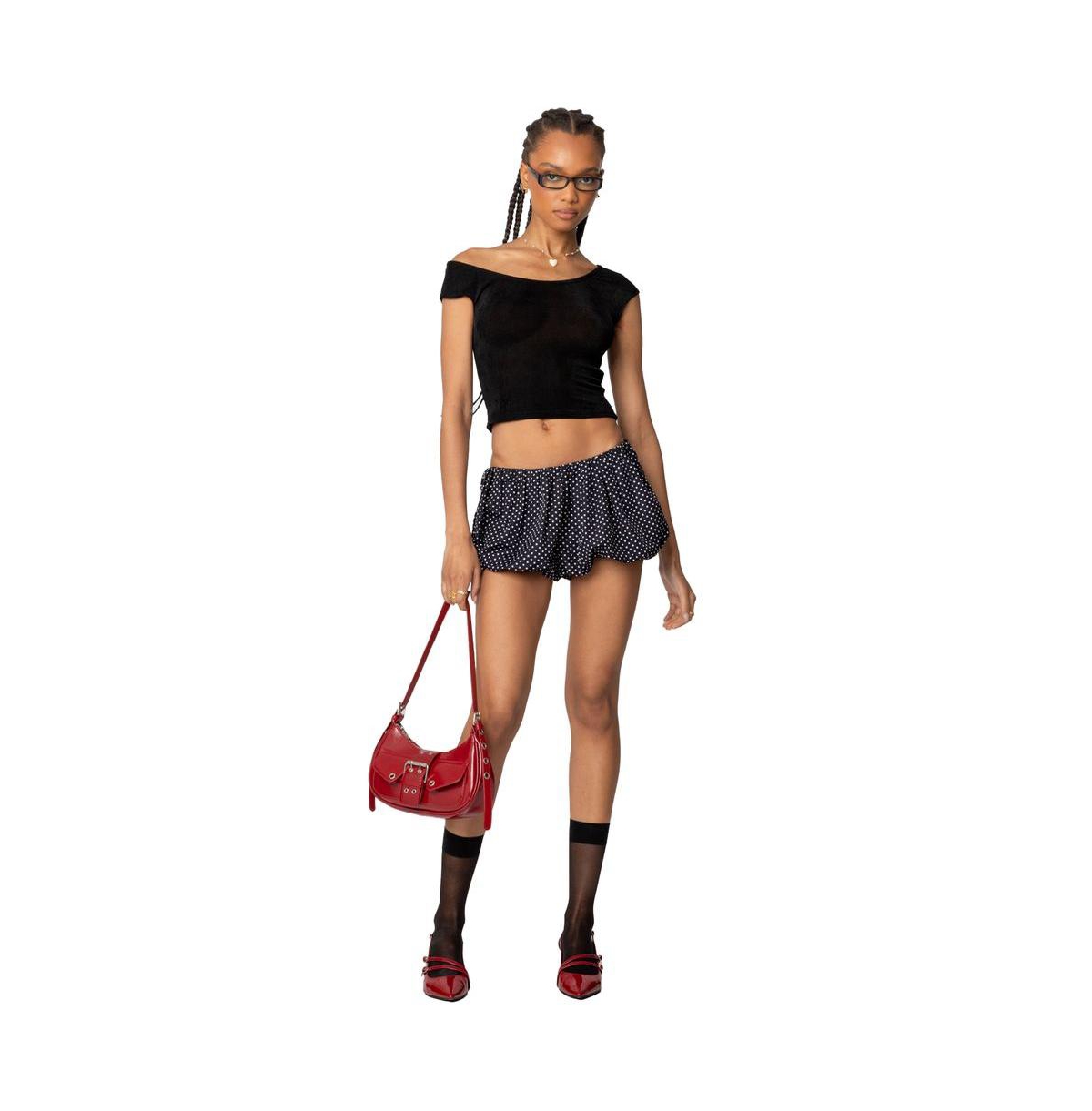 Edikted Women's Liz Polka Dot Bubble Shorts - Black-and-white