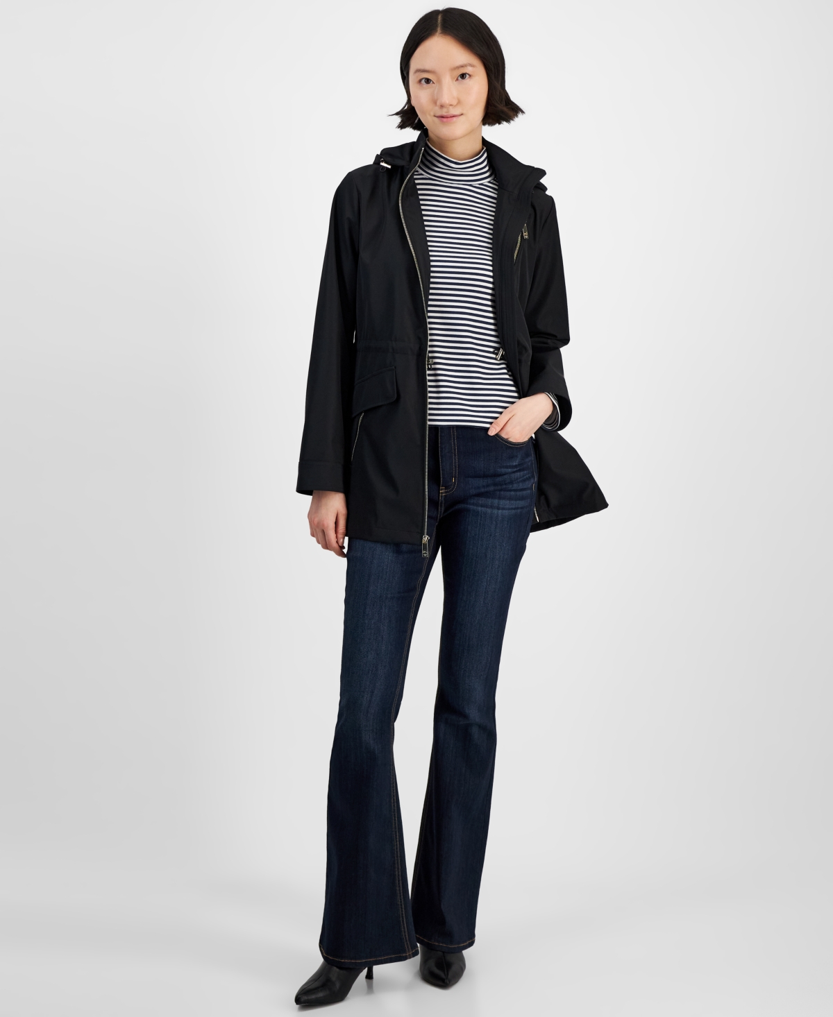 Michael Kors Michael  Women's Hooded Water-resistant Anorak Coat In Black