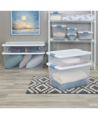 Sterilite 64 Qt Clear Plastic Stackable Storage Bin w/ White Latch Lid, 24 Pack