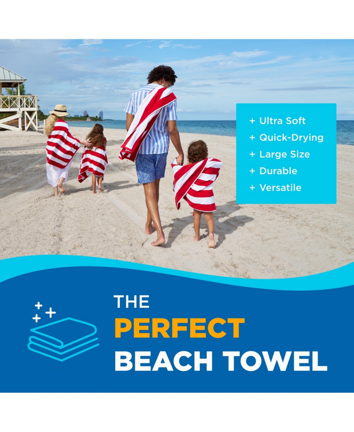 Ben Kaufman Striped Towel - Absorbent, 100% Cotton Towels - Oversized Towels for Beach Essentials - Quick-Dry Swimming Towels - Soft Towels with Strip