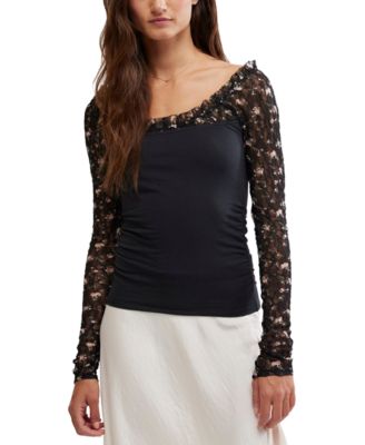 Free People - Women's Josie Lace-Trim Long Sleeve Top