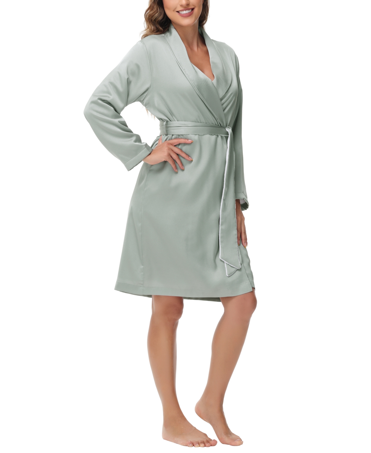 Madison Park Madision Park Women's Gift Packed Satin Shell Fleece Lined Robe