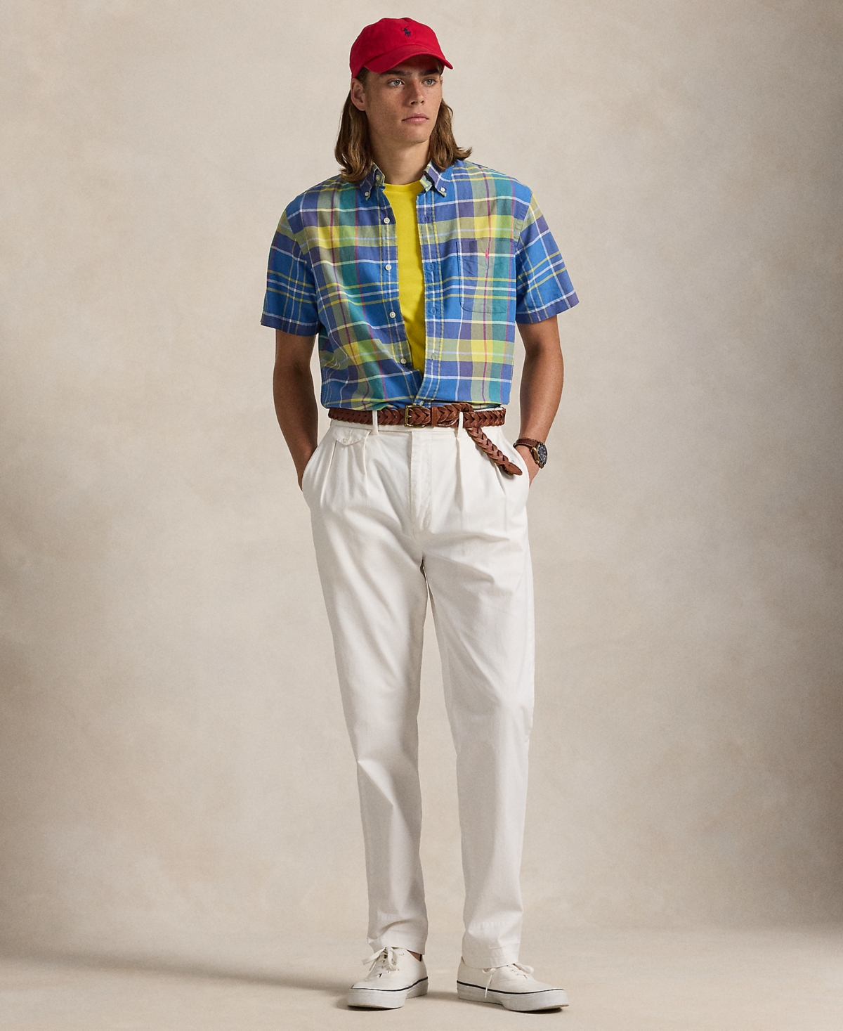 Polo Ralph Lauren Men's Classic-Fit Plaid Oxford Camp Workshirt -yello
