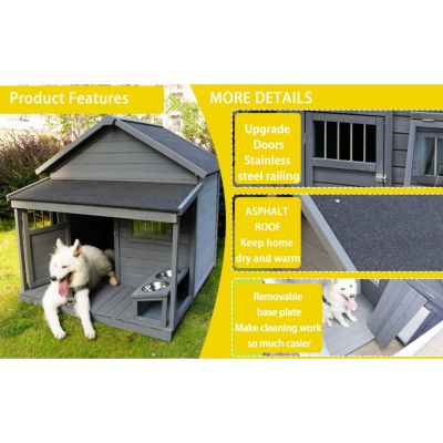 Streamdale Large Solid Wood Dog House with Terrace (44"x44"x44")