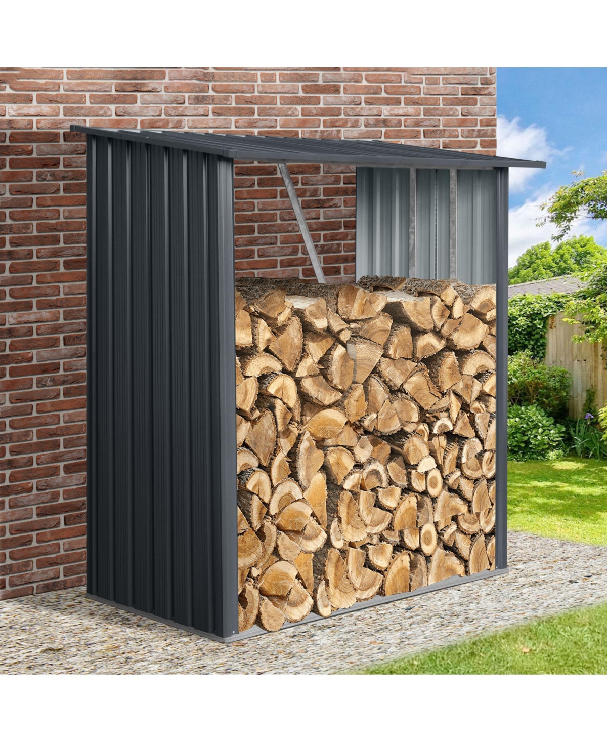 Streamdale Furniture 3ft x 5ft Outdoor Meta Firewood Rack, Open Wood Shed For Firewood, Pellet, or Lumber Storage,- Black