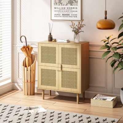  4-Door Rattan Mesh Storage Cabinet