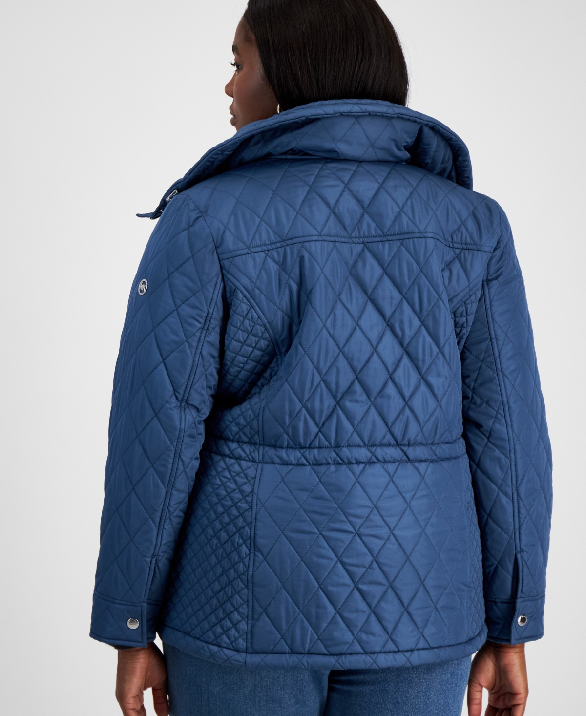 Michael Kors Michael  Plus Size Quilted Hooded Anorak Coat In Dark Chambray