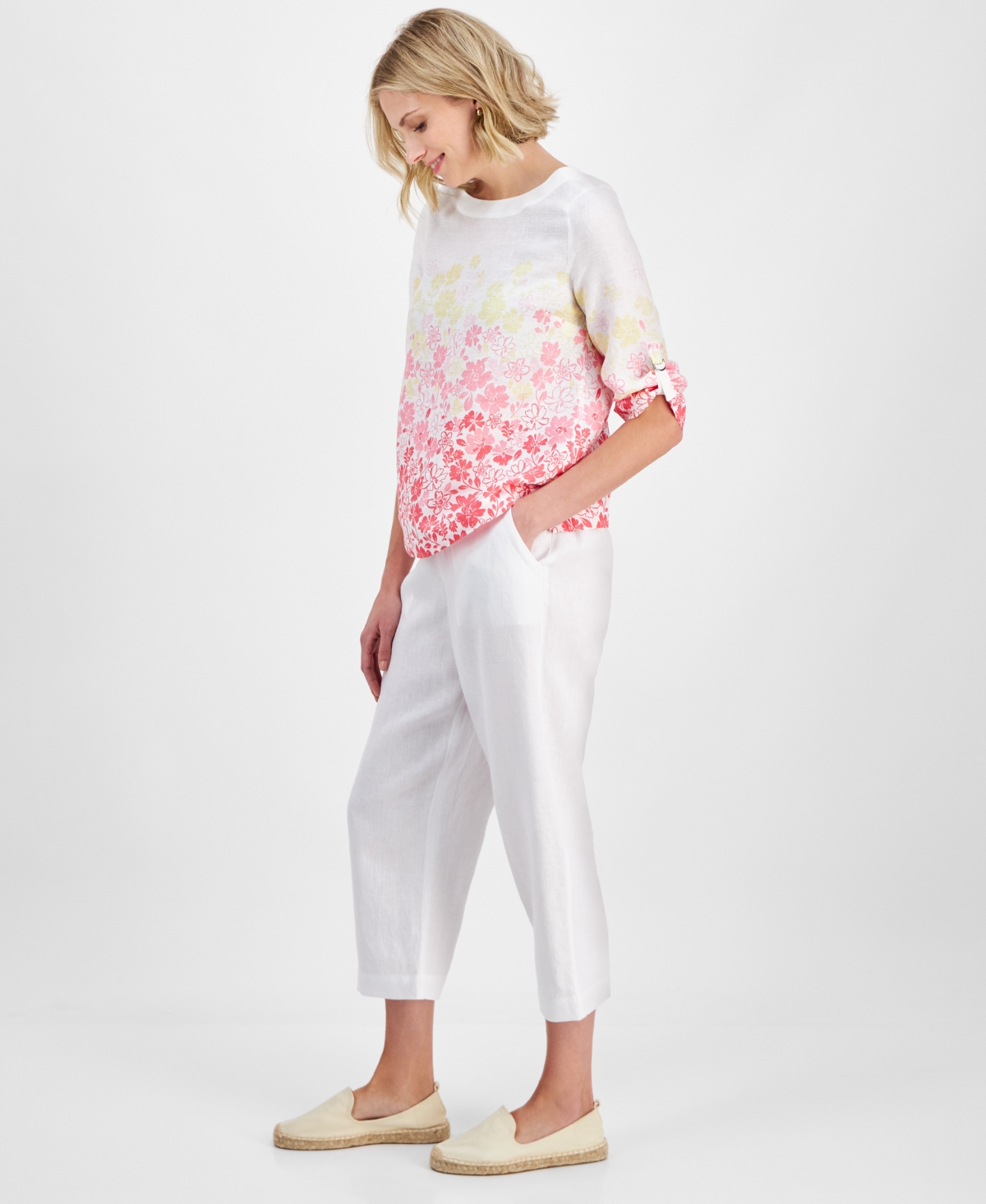 CHARTER CLUB WOMEN'S 100% LINEN SOLID CROPPED PULL-ON PANTS, CREATED FOR MACY'S 