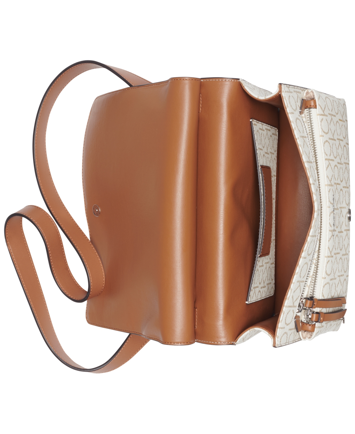 Calvin Klein Havana Flap Signature Small Messenger Bag In Van Khk,caramel