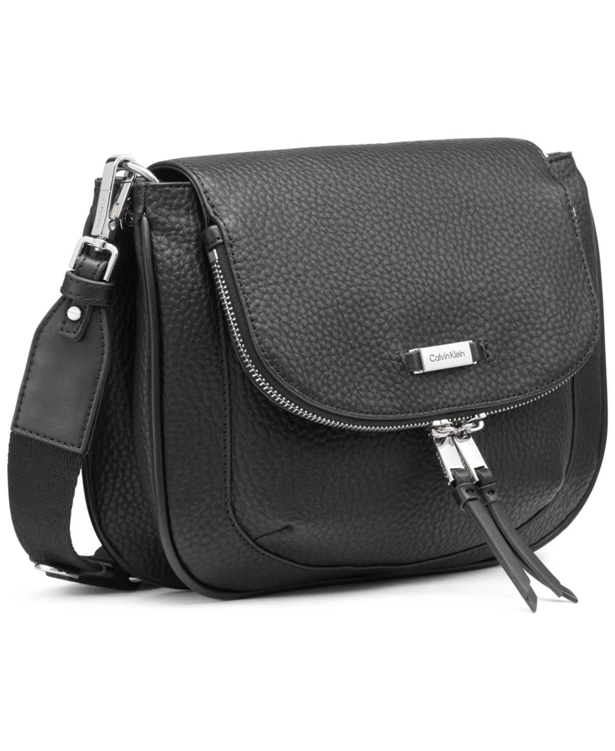 Calvin Klein Zulle Zip-around Crossbody With Signature Hang Off In Black,silver