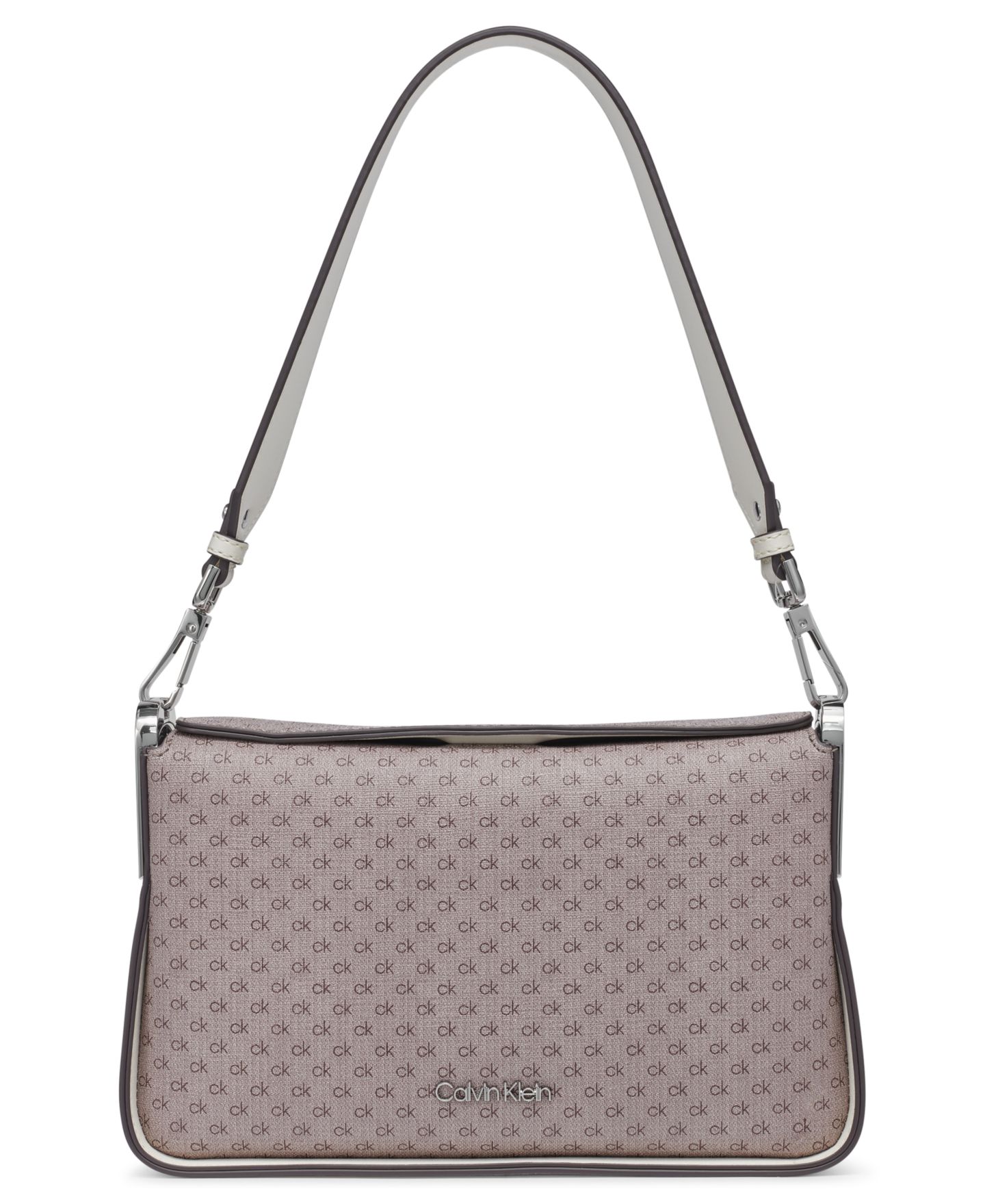 Женская сумка Calvin Klein Fay Signature Demi Shoulder with Magnetic Top Closure, цвет: Миндальный серо-коричневый / Белый — фото 1