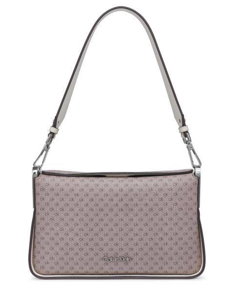 Женская сумка Calvin Klein Fay Signature Demi Shoulder with Magnetic Top Closure, цвет: Миндальный серо-коричневый / Белый