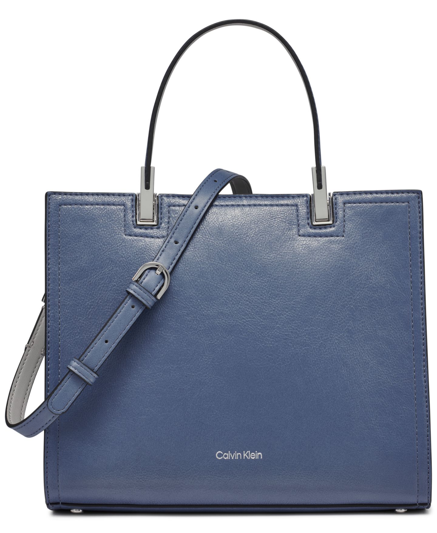 Женская сумка Calvin Klein Verne Mixed Material Convertible Satchel, цвет: Серый / Синий — фото 1