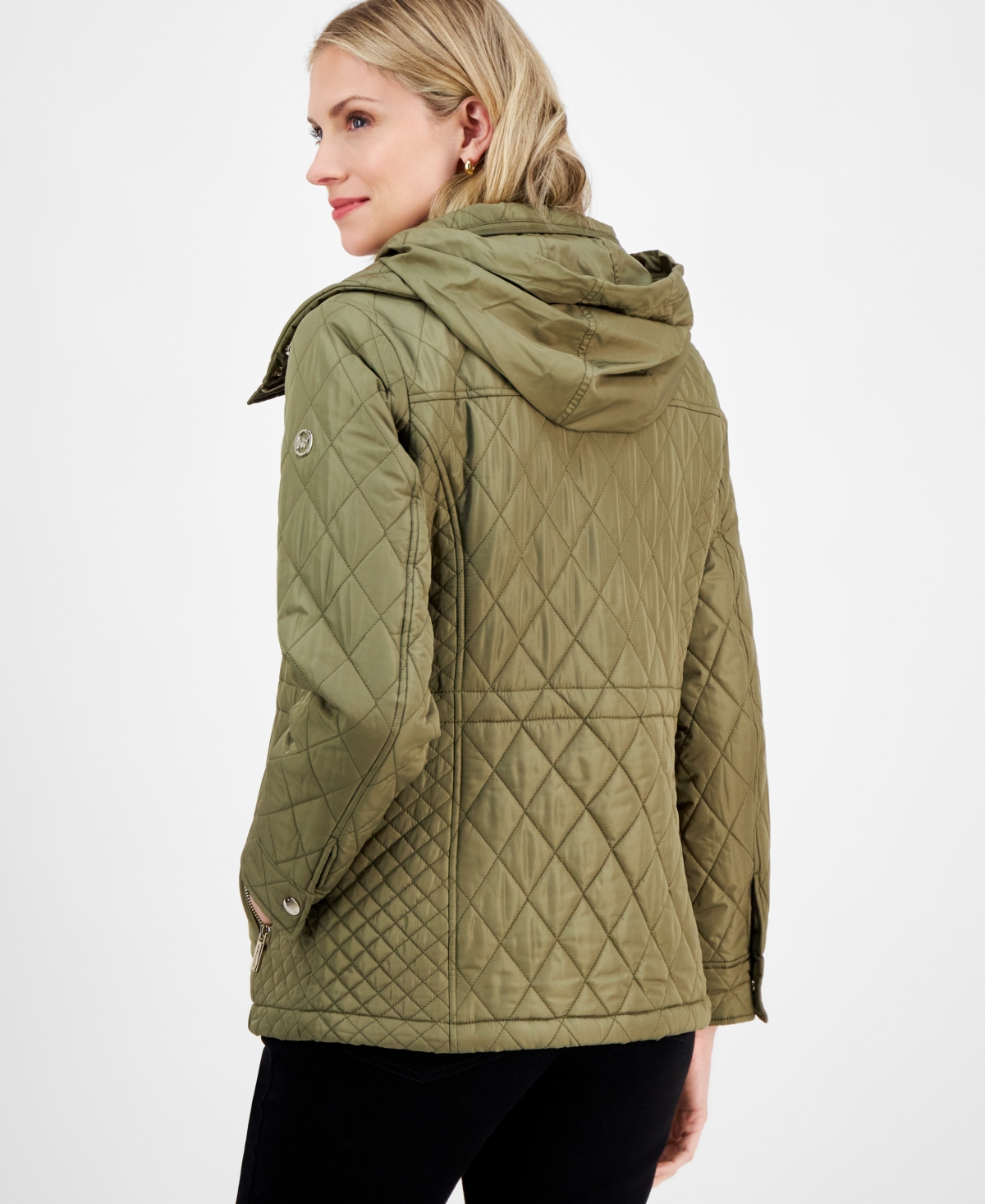 Michael Kors Michael  Women's Quilted Hooded Zip-front Coat, Exclusively At Macy's In Safari Green