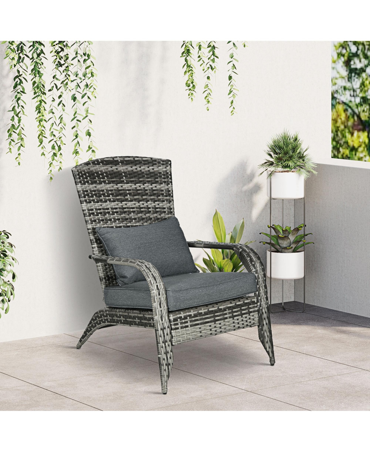 Streamdale Furniture Patio Wicker Adirondack Chair, Outdoor All-Weather Rattan Fire Pit Chair w/ Soft Cushions, Tall Curved Backrest and Comfortable A