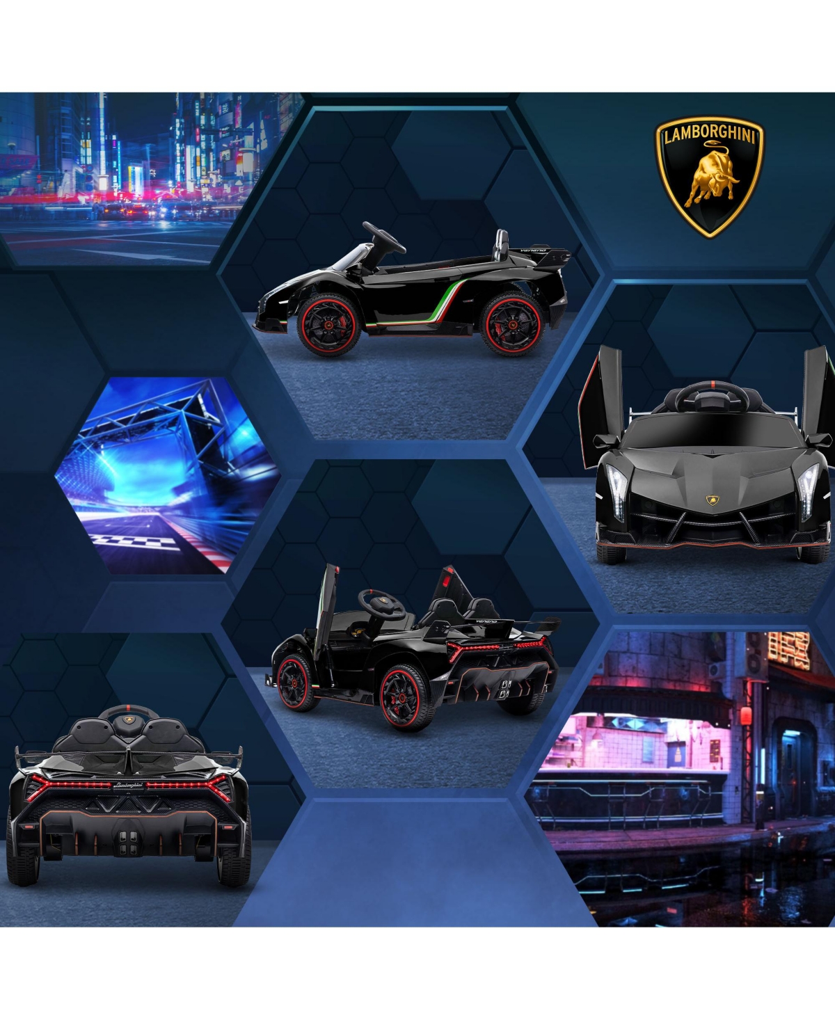 Streamdale Furniture Lamborghini Veneno Licensed Kids Electric Car with Bluetooth, 12V Ride on Car with Butterfly Doors, Remote Control, Portable Batt