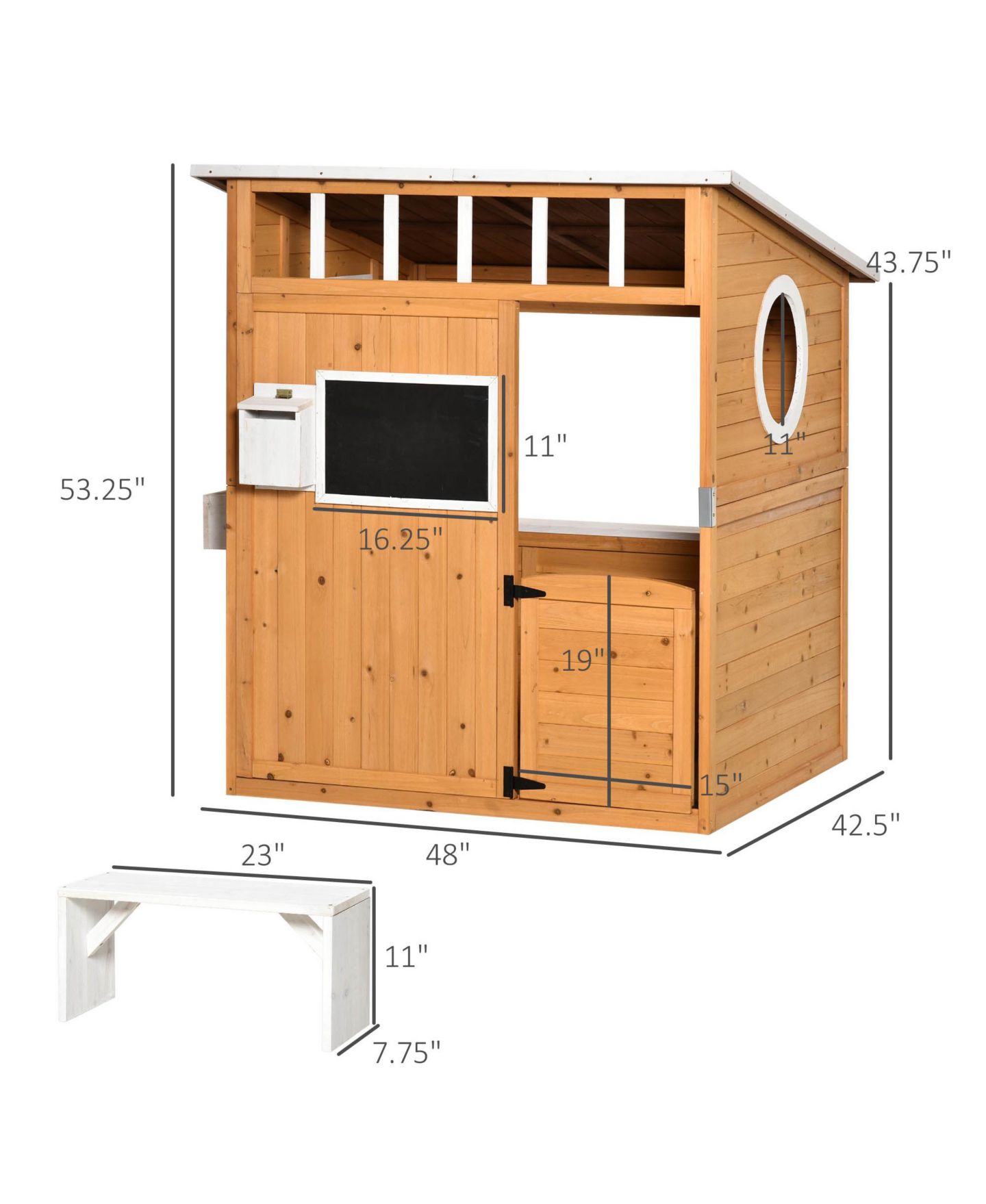 Детская игрушка Streamdale Furniture Wooden Playhouse for Kids Outdoor with Working Door, Windows, Mailbox, Bench, Flowers Pot Holder, 48" x 42.5" x 53", цвет: Жёлтый — фото 8