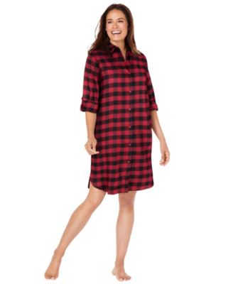 Plus Size Plaid Flannel Button-Front Sleepshirt