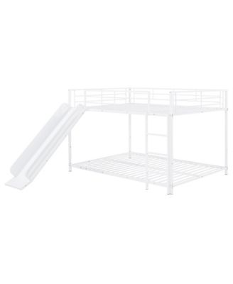 Full Over Full Size Metal Bunk Bed with Slide and Guardrails