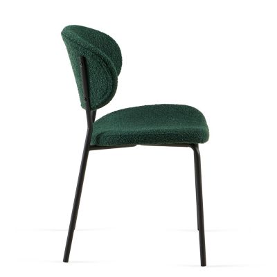 Boucle Dining Chairs (Set of 4), Dark Green with Black Metal Legs