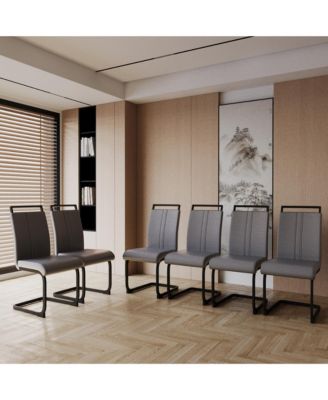  Modern PU Faux Leather Upholstered Dining Chairs (Grey, Set of 2)