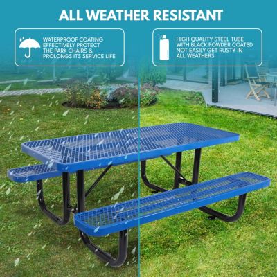 Streamdale Steel Picnic Table with Umbrella Hole in Blue