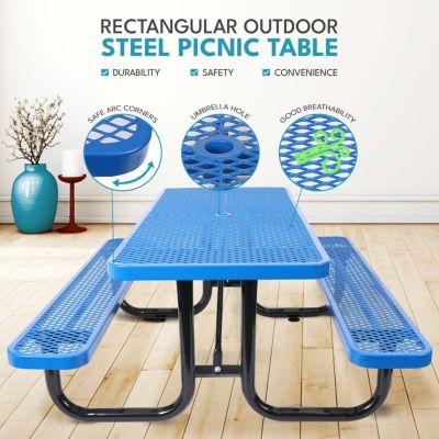 Streamdale Steel Picnic Table with Umbrella Hole in Blue