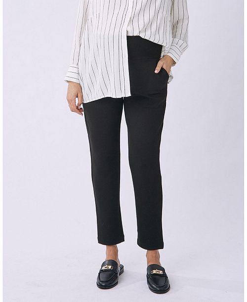 alfani ANGEL MATERNITY Maternity Alana Relaxed Ponti Black Work Pants - Ankle or Full Length Women's Fashion Shoes & Accessories