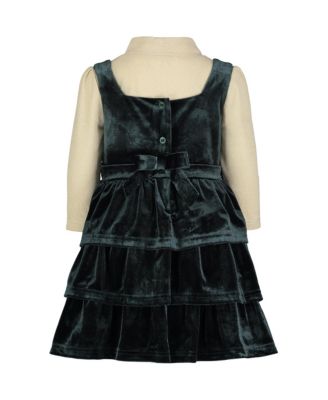 Toddler and Little Girls Long Sleeve Ribbed Mock Neck Top and Velvet Jumper, 2-Piece Set