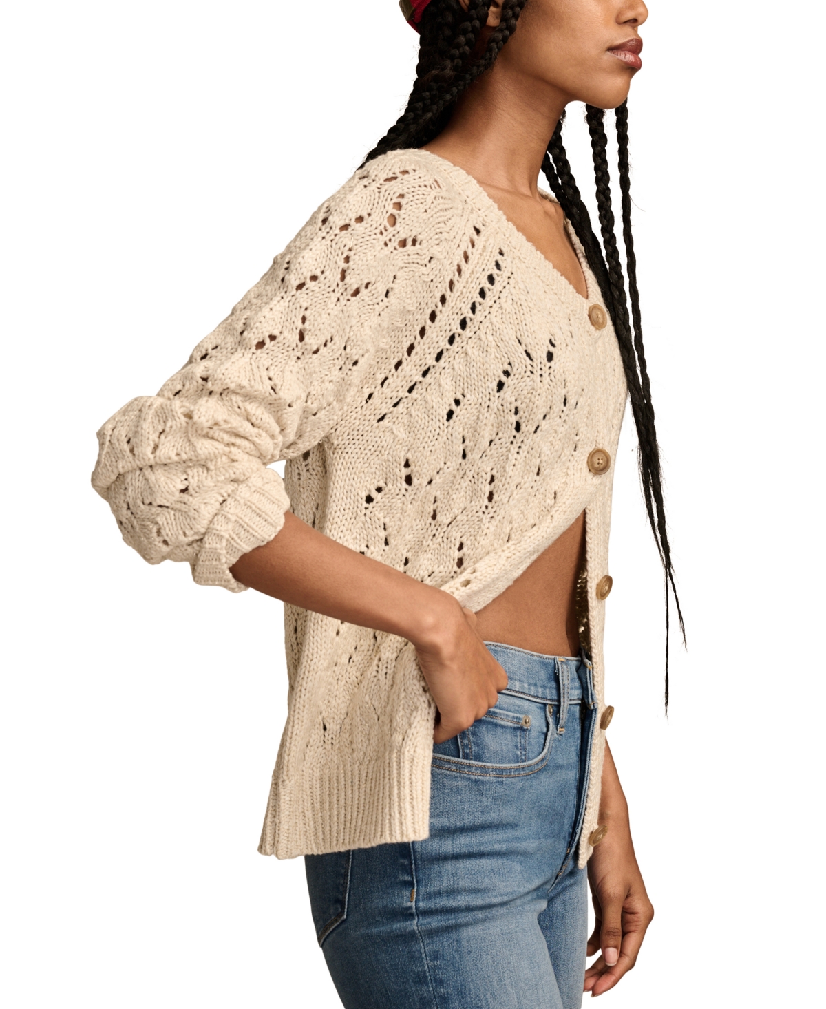 Lucky Brand Women's Shine Pointelle Button-Front Cardigan