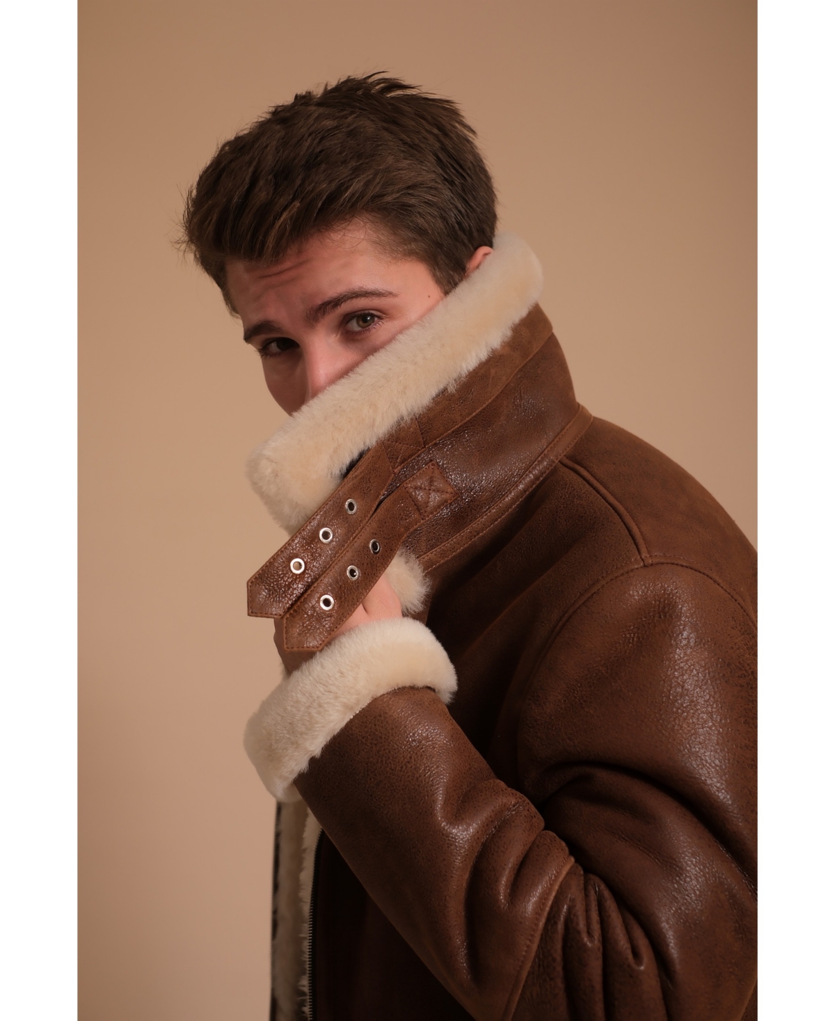 Furniq Uk Men's Leather Sheepskin Jacket, Created for Macy's - Brown