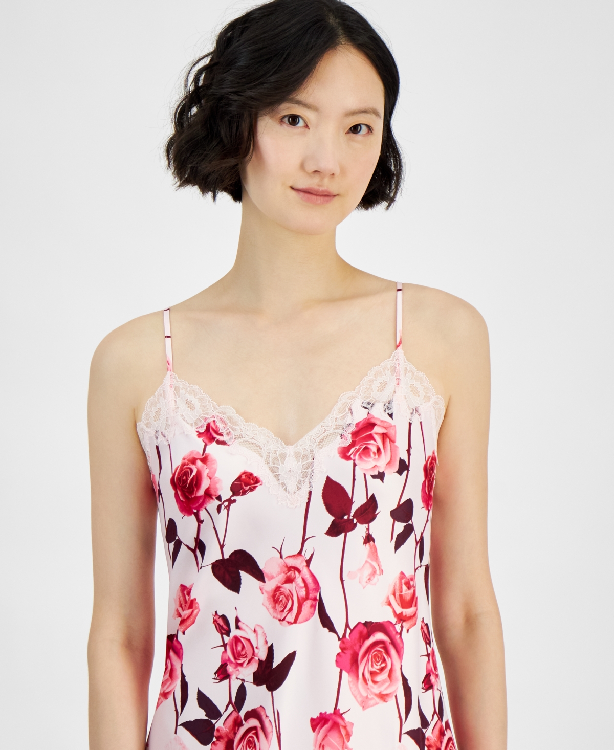 Inc International Concepts Women's Lace-trim Satin Nightgown, Exclusively At Macy's In Falling Ro