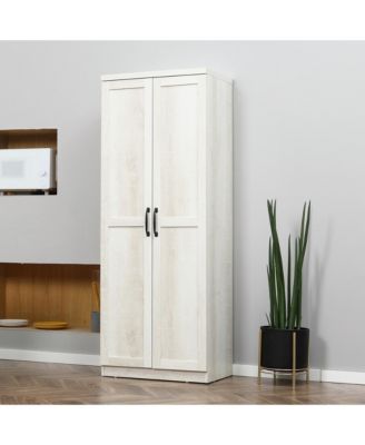 63" 2-Door Kitchen Pantry, Freestanding Storage Cabinet with 5-tier Shelving and 2 Adjustable Shelves for Dining Room, Antique White