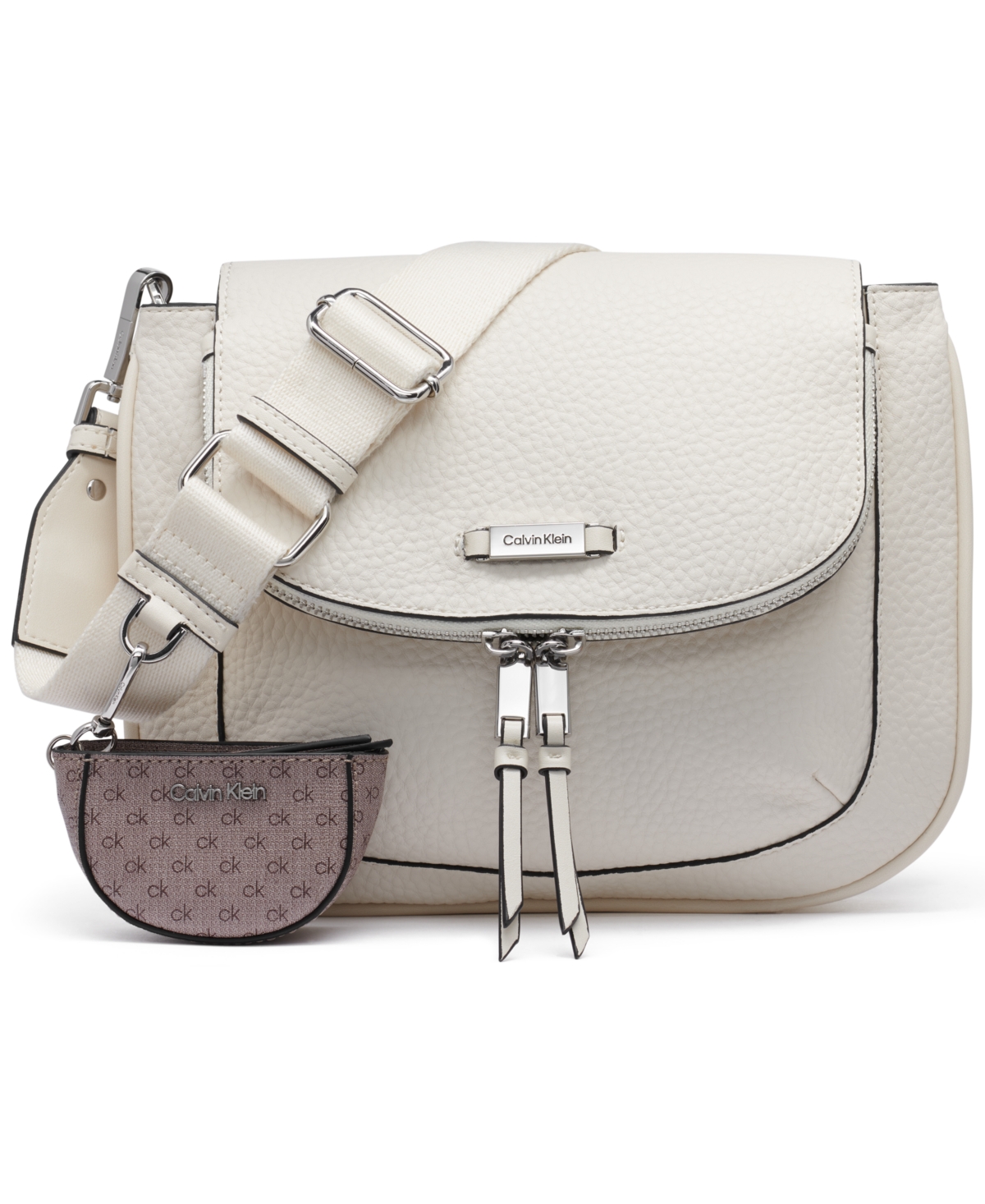 Calvin Klein Zulle Zip-around Crossbody With Signature Hang Off In Cherub White