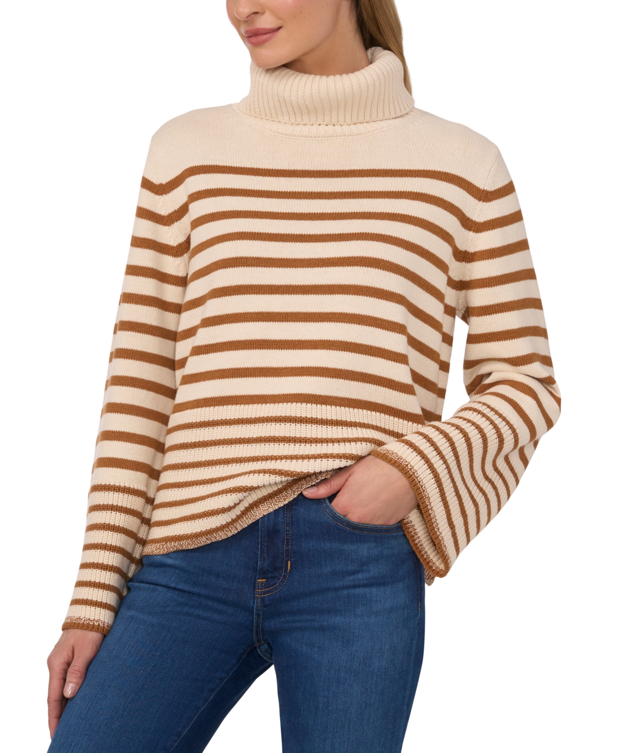 Cece Stripe Turtleneck Sweater In Malted
