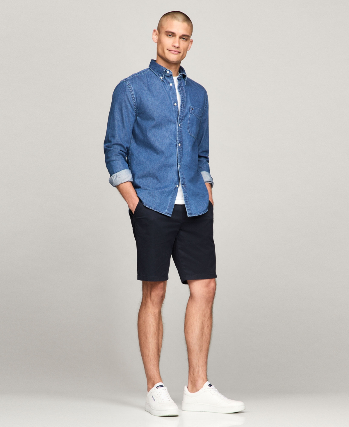 Tommy Hilfiger Men's Long Sleeve Button-Down Denim Shirt