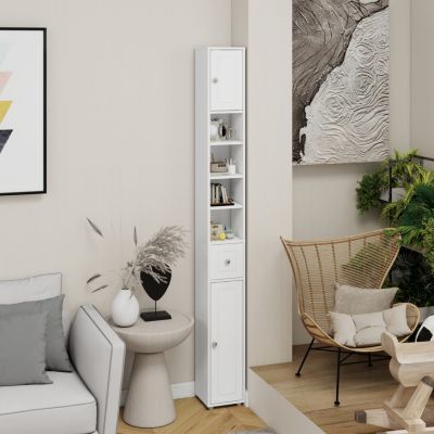 71" Slim Bathroom Cabinet with Drawer & Shelves-White