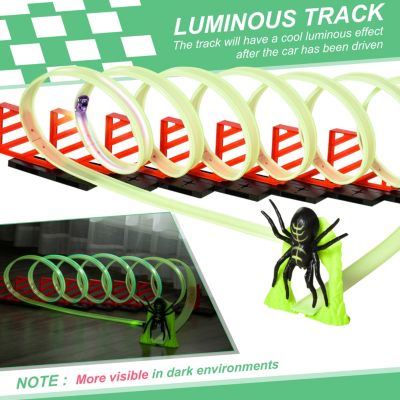 Track Builder DIY Loop Kit with Luminous Effect Spider Model Pull-back Car