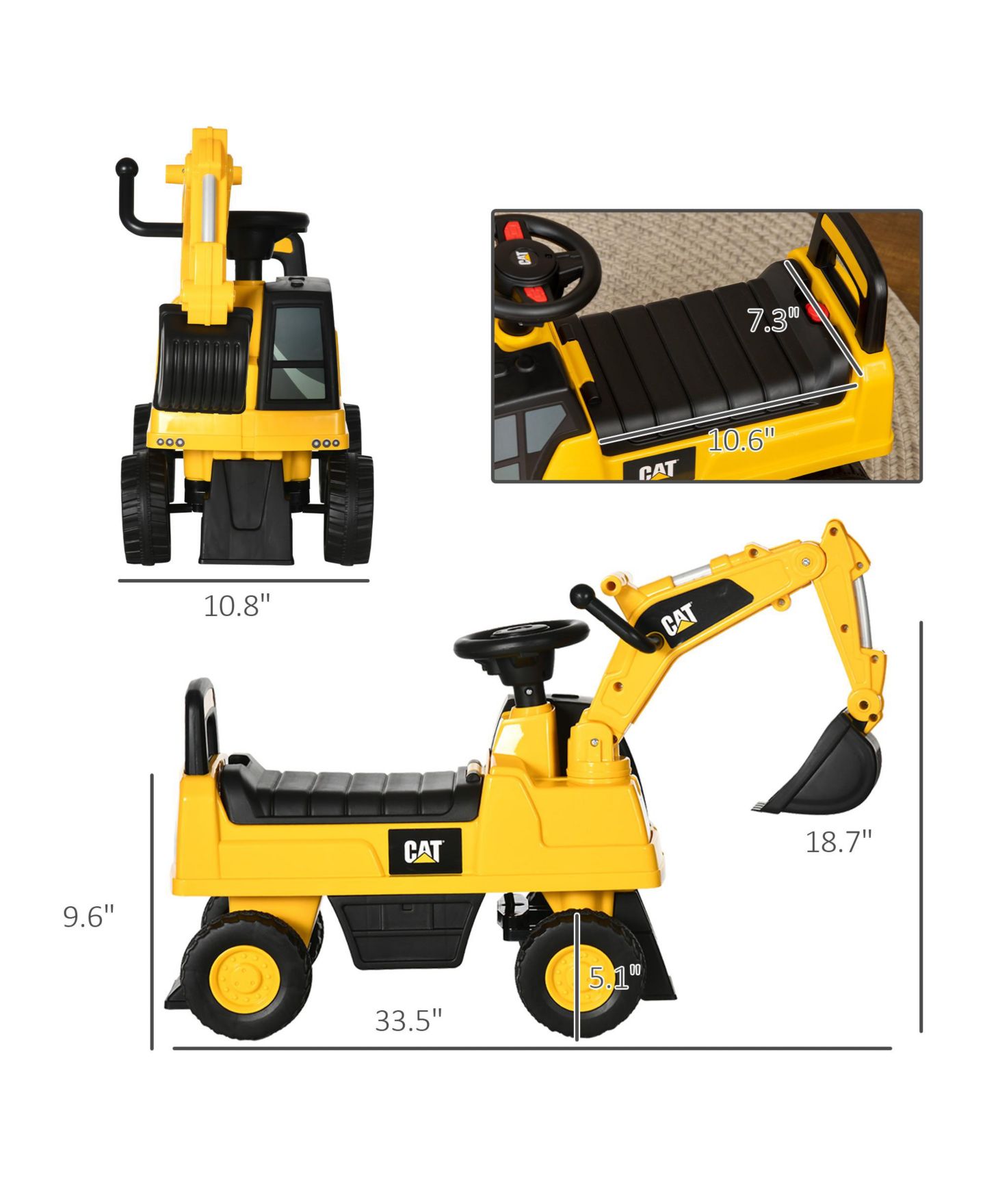 Детская игрушка Streamdale Furniture CAT Excavator Ride-On Toy with Manual Shovel, 55 lbs Capacity, Ages 18-36 Months, цвет: Жёлтый — фото 7