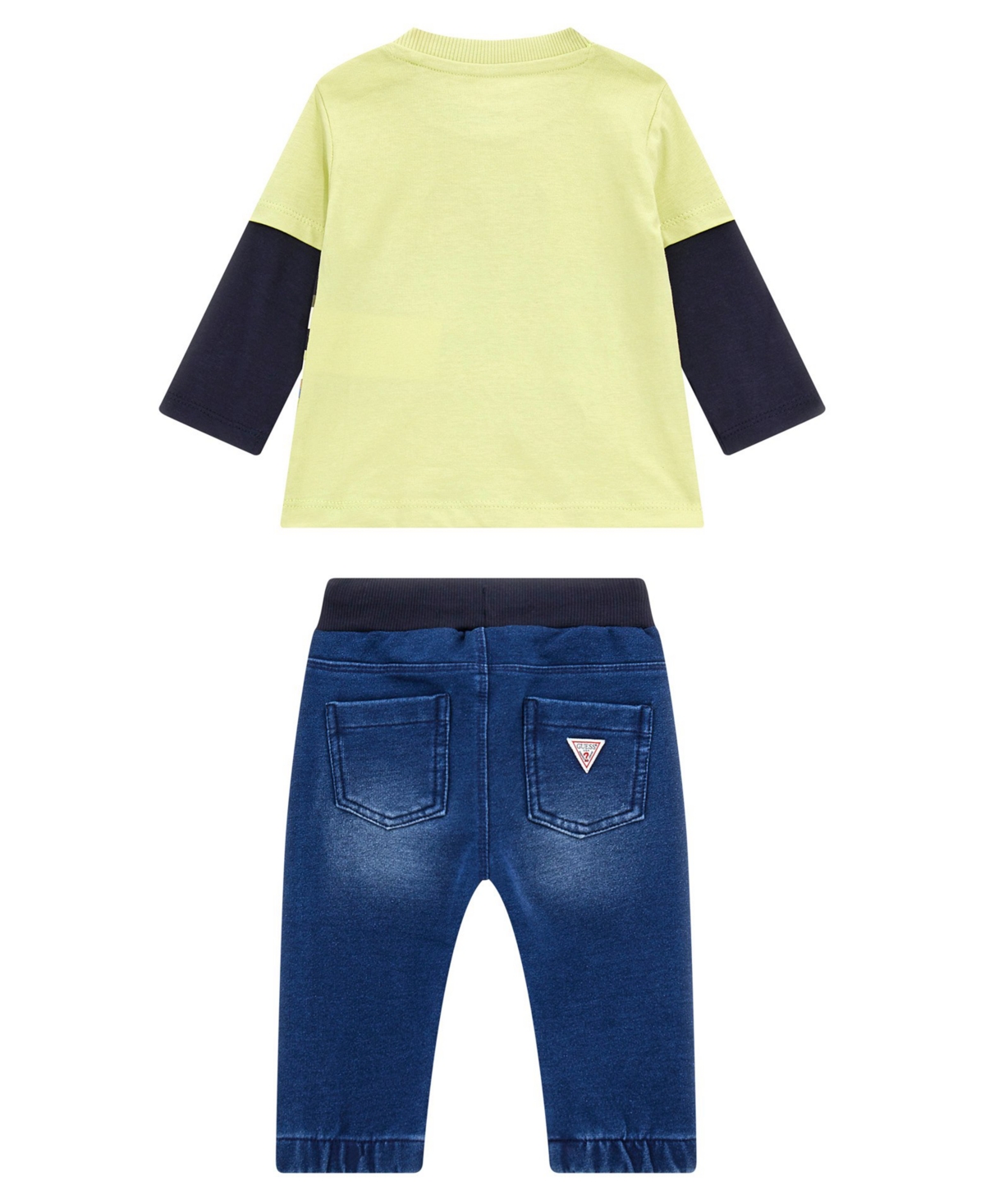 Guess Baby Boy Screen Print Long Sleeve T-Shirt and Knit Denim Pant, 2-Piece Set