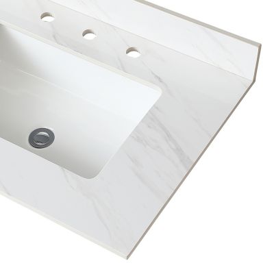 31" Marble 4" Backsplash – Sintered Stone, Pre-Drilled Faucet Hole Vanity Top with Undermount Sink