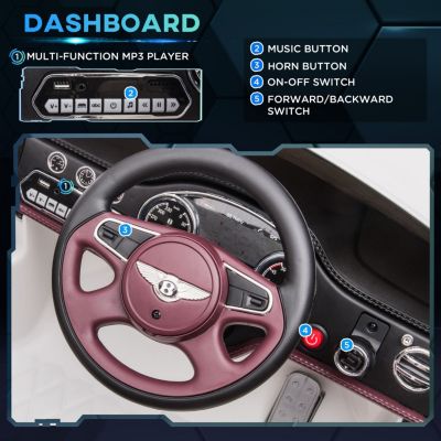 Bentley Mulsanne 12V Ride on Car, Battery Powered Car with Remote Control, Suspension, Startup Sound, LED Lights, MP3, Horn, Music, Forward and Backward, 2 Motors, White