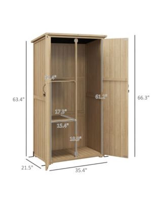 Wooden Garden Shed, Outdoor Storage Cabinet with Waterproof Asphalt Roof, Narrow Tool Shed with Shelves and Lockable Doors, Natural
