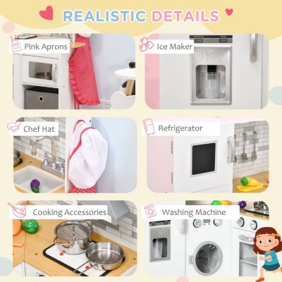 Simplie Fun Corner Play Kitchen Set with Sound Effects and Tons of Countertop Space, Large Wooden Kitchen with Washing Machine, Food Toys, Ice Maker, Kids Kitchen, Ages 3-6, White