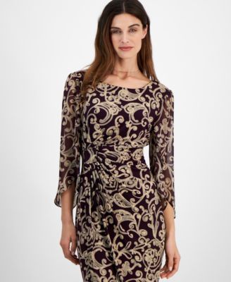 Women's 3/4-Sleeve Printed Sheath Dress