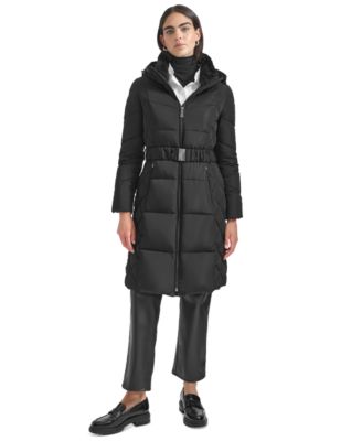 Calvin Klein - Women's Diamond Quilted Side Belted Hooded Puffer Coat