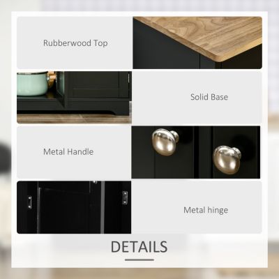 Sideboard with Solid Wood Countertop, Modern Kitchen Storage Cabinet, Coffee Bar Cabinet with 3 Drawers, Doors and Adjustable Shelf, Black